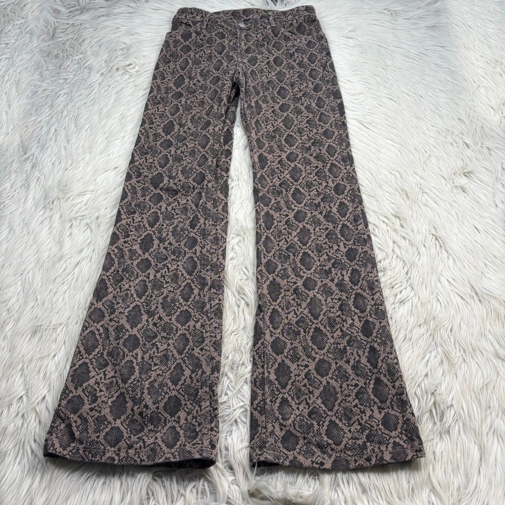 Monki Women's 4 6 (Euro 38) Brown Black Snake Print Flare Jeans Retro Dopamine